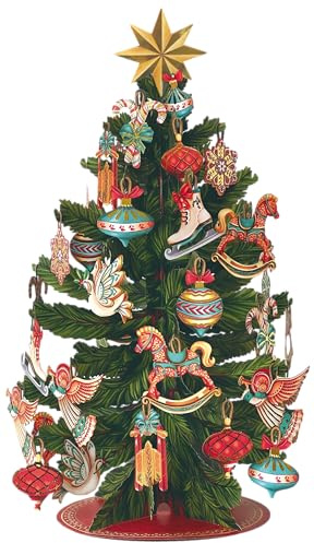 Freshcut Paper Pop Up Christmas Cards, Christmas Tree, 15 Inch Life Sized 3D Popup Greeting Card, Holiday Card, Thank You Gifts, Blank Notecard & Envelope