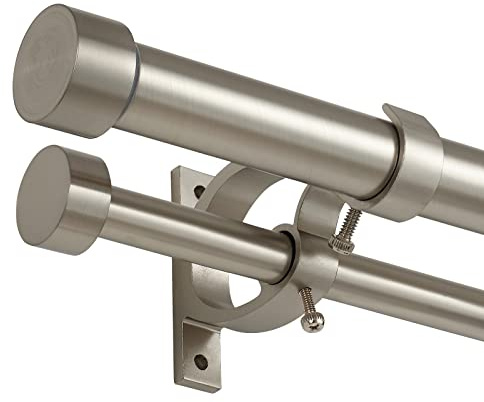 Lwiiom Brushed Nickel Double Curtain Rods 36 to 72 Inches (3-6 Feet),1-Inches Front and 5/8 Inches Back Adjustable End Cap Double Window Drapery Rod for Drapes and Curtains