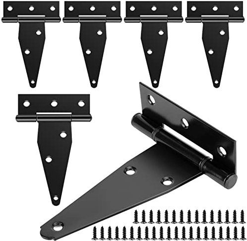 6 Pack Shed Door Hinges, Heavy Duty T Hinge 4Inch/100mm Outdoor Gate Hinge Black Tee Hinges for Wood Bran Doors Graden Fences
