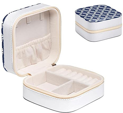 Diusye Chinese Blue and White Porcelain Pattern Small Jewelry Box for Ring Earring Necklace Bracelet Bangle, Mini Travel Jewelry Case Storage Organiser for Women Girls Gifts