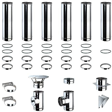 Kit Fumi Diametro 80 Mono Parete in Acciaio Inox, Altezza 6,29m, Kit scarico fumi per Stufa a Pellet e Legna, Caldaie, Camini | Brico Kit