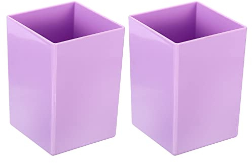 PATIKIL 2 Stück Bleistifthalter Kunststoff Stift Make-up Pinsel Halter Becher Aufbewahrung Quadrat Desktop Organizer Briefpapier Caddy für Haus Büro Lila