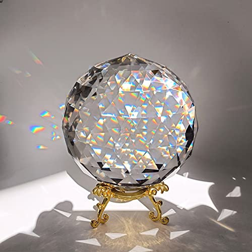 Tirifer Klarglas-Kristallkugelprismen mit Ständer, Fenster, Regenbogenmacher, Kugel, facettiert, für Heimdekoration, Weihnachten, Hochzeit, Sonnenfänger (120 mm)