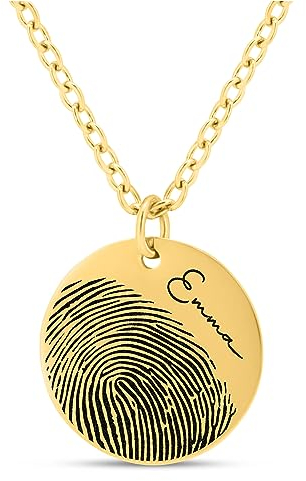 Mister Boncuk® MindChain - Halskette mit Fingerabdruck Gravur - aus Edelstahl - Kette Personalisiert mit Wunschgravur - Namenskette mit Geschenkbox (Gold)