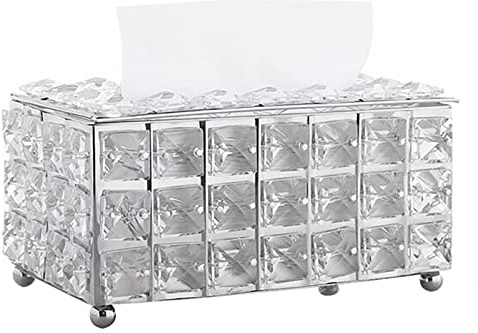 UPQRSG Rechteckige Kristall Taschentuchbox, Leichte, Luxuriöse Kristall Metall Silber Taschentuchspenderbox, Kosmetiktuchhalter für Wohnzimmer, Badezimmer, Nachttisch Dekoration