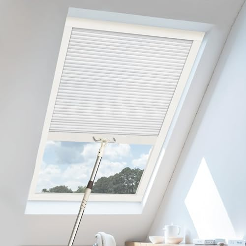 UrMoon Skylight Blinds for Roof Window, Easy Install Honeycomb Shades Cellular Blinds for Inclined Skylight Sun Room Windows (Blackout - Pure White)