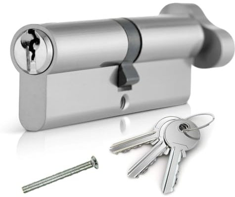 Chrome 50T/50 Thumb Turn Euro Cylinder Lock 100MM Euro Door Barrel Lock with 3 Keys Anti-Bump, Anti-Pick Door Lock High Security for Wooden, UPVC and Composite Doors.
