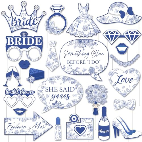 kreat4joy Something Blue Before I Do Bridal Shower Decorations, 24pcs Something Blue Bridal Shower Photo Booth Props for Woman Girl Bachelorette Wedding Engagement Hen Party