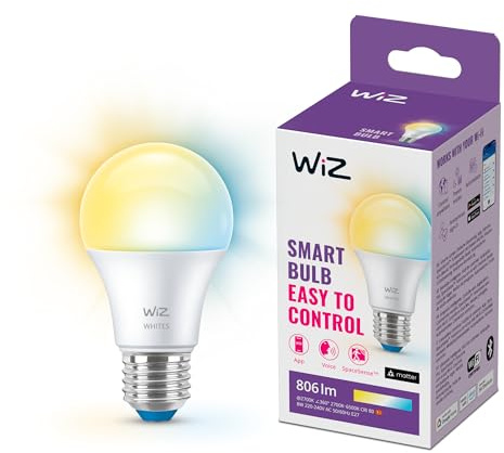 WiZ Smart LED A60 Bulb, Warm to Cool White, E27-Sockel, 60W, 806 Lumen, dimmbar, funktioniert mit Alexa, Google Assistant, und Apple HomeKit, 1er Pack