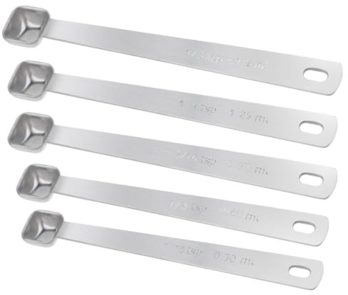 Stainless Steel Measuring Spoons Set - 5 Pcs, 1/3, 1/4, 3/6, 1/8, 1/16 TSP