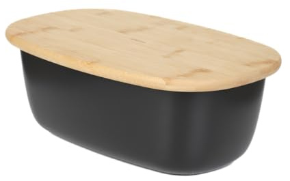 HOMLA NORES Corbeille à Pain avec Couvercle en Bambou Noir 37x22x14 cm