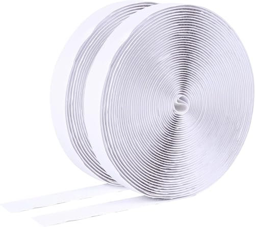 Minnhua 2PCS 10M*20mm Nastro Adesivo Strappo Fascette Autoadesivo Nastro Universale Nastro Gancio e Anello Extra Forte Bifacciale per DIY Lavori Zanzariera Portafoto（Bianco）