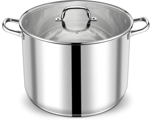 P&P CHEF 24 QT Stock Pot with Lid, Stainless Steel Large Cooking Pot, Soup Canning Stockpot for Stewing Simmering, Tri-ply Bottom for All Stoves, Heavy-Duty &Dishwasher Safe & Food-Grade