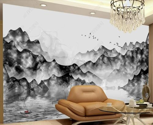 YueMingDi 3D papier peint salon canapé encre paysage noir et blanc paysage canapé tv fond d’écran fond art mural-430cm×300cm