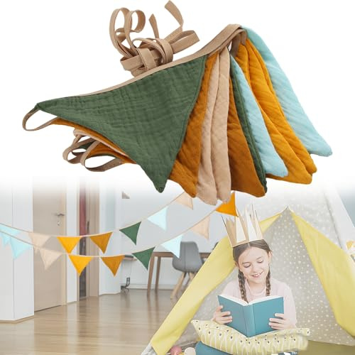 FairyPeach Banderines Decorativos, 2.6m Banderines Tela Habitación Infantil Multicolor, Banderines Tela, para Cama Familiar, Habitación de Niños, Fiesta, Decoración de Jardín (Amarillo pardusco)