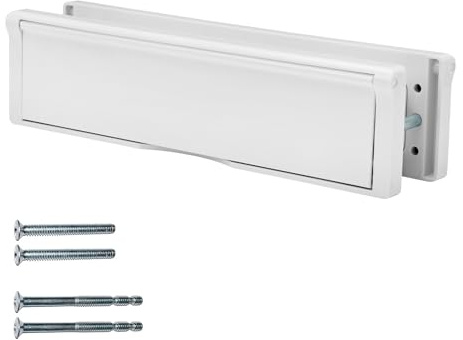 Keypak 12 Adjustable Letter Box – for 20–40mm Doors in Thickness (White) | 30.6cm Sleeved Letterbox, for UPVC Composite Wood Doors, Anti-Snap Flap, Internal Draught Excluder