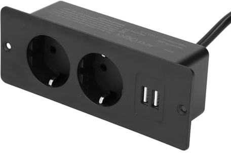 Regleta Empotrada con 2 Puertos USB 2 10A, Enchufe Plano para Toma de Escritorio de Montaje Empotrado - Cable de 1,5 M, Caja Tomacorriente de Montaje en Superficie Toma Oculta,
