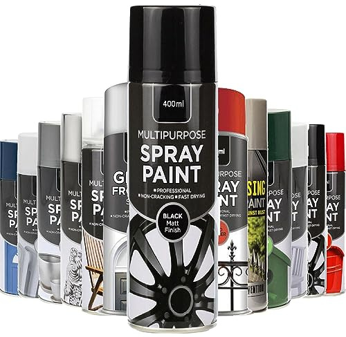 AlezyB - 1 x Multipurpose Black Matt Spray Paint 400ml Excellent Coverage, Quick & Fast Drying for interior & exterior Multipurpose Spray for Metal | Plastic | Wood | Glass.