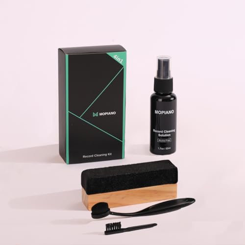 Mopiano Record Cleaning Kit|Complete 4-in-1 Vinyl Record Cleaner for Albums|Includes Soft Velvet Vinyl Record Brush,LP Cleaning Liquid,Stylus Brush,Nylon Brush