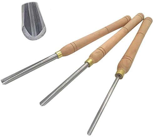 Lot de 3 gouges de bol en acier rapide pour tour à bois de 1,6 cm, gouge de broche d'ongle de 1,27 cm et broche d'ébauche de 5/16 po avec poignée en bois dur (3 pièces)