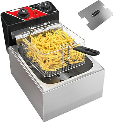 Freidora Aceite 10l/20l con Cesta y Tapa, Freidora de Acero Inoxidable, Temporizado de 10-60 Minutos, Olla Freidora para Patio de Comidas Snack Bar 220V(27 * 43 * 26cm)