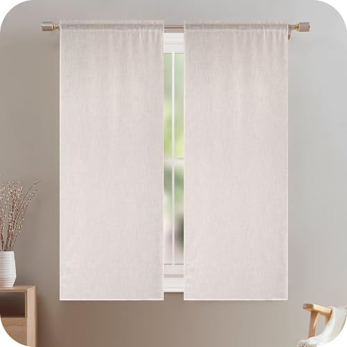 GIRASOLE HOME Coppia Tende Creta Semi Filtranti in Simil Lino Naturale 2 Pannelli da 70x150cm con Tasca