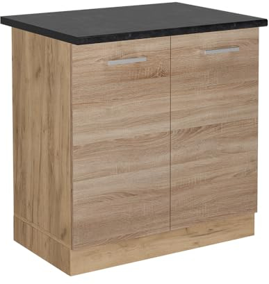 Vicco Spülenunterschrank R-Line, Sonoma, 80 cm | 2 Türen · AP Anthrazit inkl. · Höhenverstellbare Füße · Großer Innenraum ✓ · ✓ Frei kombinierbar