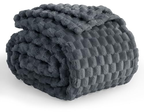 Aisbo Grey Throws Blankets for Sofa - Single Fleece Fluffy Bed Throws for Sofas, Soft Warm Fuzzy Blanket for Couch, 130x150 cm Dark Gray