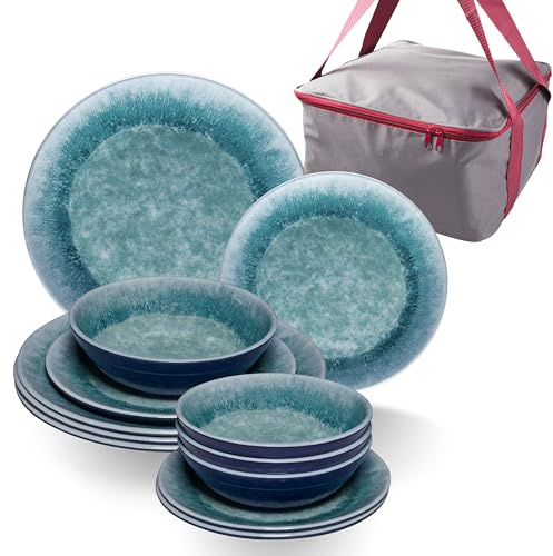 Vajilla melamina Adria Blue 4 Personas 13 Bolsa Almacenamiento Aspecto