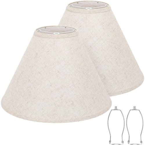 Empire Lamp Shades Set of 2, 6 Top x 16 Bottom x 10.8 High, Large Beige Lamp Shades for Table Lamps Floor Lamps, Natural Linen Lampshades Replacement, Spider, Harp Holders Included, Easy Assembly