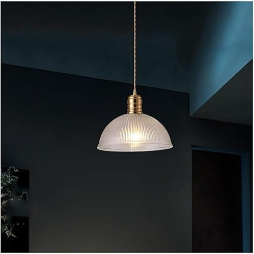 Modern Ribbed Glass Ceiling Hanging Lamp Hand-Blown Large Glass Dome Pendant Light Cone Gold Industrial Farmhouse Chandelier,Chandelier