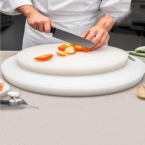 Tablas de cortar gruesas de PE para cocina, restaurante, tabla de cortar redonda dura, grande con veta para hueso y carne, ideal para chefs profesionales(3.4cm,48cm)