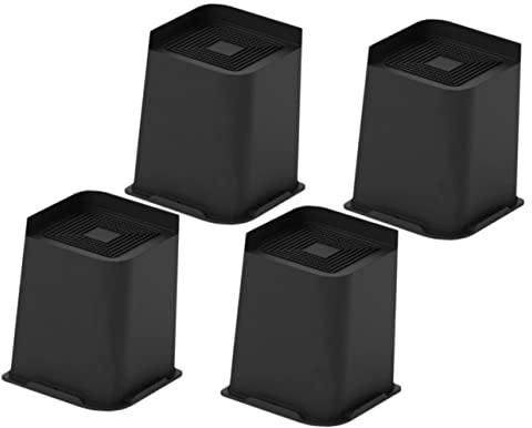 BESTYASH 4pcs 6-inch Black Bed Lifts Risers Trapezoid L-shaped Top Spiked Design and Rubber Anti-slip Base for Bed Frame, Sofa, Desk, and Cabinet Furniture Support