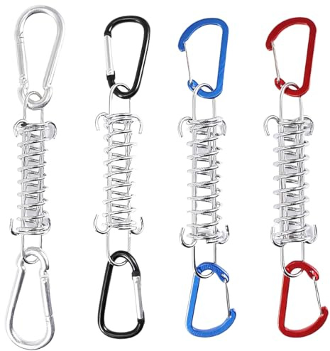 DIFLAX 4 Piezas Resortes de Tensión Toldo, Muelle Tensor, Gancho para Toldo, Acero Inoxidable, 9cm, Mosquetón, Resistente al Viento, para Tienda de Campaña, Playa, Camping