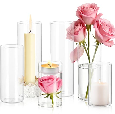 Jarrones Cilíndricos de Vidrio - Porta Velas de Huracán de Vidrio - Jarrones Transparentes para Centro de Boda(10/15/20cm)