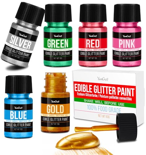 Flüssig Essbarer Glitzer Set 6 Farben Metallisch - Metallic Flüssiges Essbares Glitzerpulver Lebensmittelfarbe Regenbogen Glitzer für Kuchen, Backen, Cupcakes, Macarons, Cocktails, Torten & Fondant