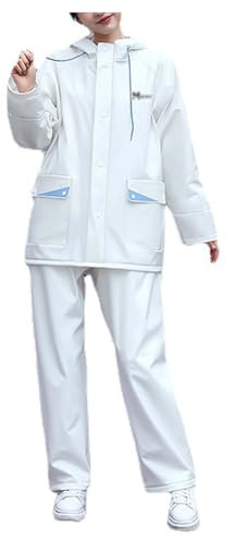 Tenue de Pluie Femme Blanc avec Veste Réfléchissante + Pantalon Imperméable Combinaison de Pluie Femme Velo Legere Veste Imperméable + Surpantalon Ensemble Impermeable 2 Pieces Vêtements Imperméables