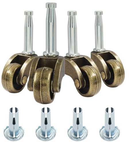 BokWin 4 Pack 1 Inch Swivel Stem Ball Caster Wheel Zinc Alloy Castor with Socket Mounting Stem Antique Brass for Furniture Desk Coffee Table Chest Drawer Nightstand Smooth Rolling Replacement