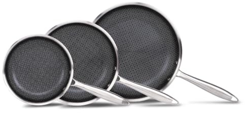 Cermalon Triply Frying Pan Set, 3-Piece, Diamond Hex Non-Stick Coating, Induction Compatible, Stainless Steel