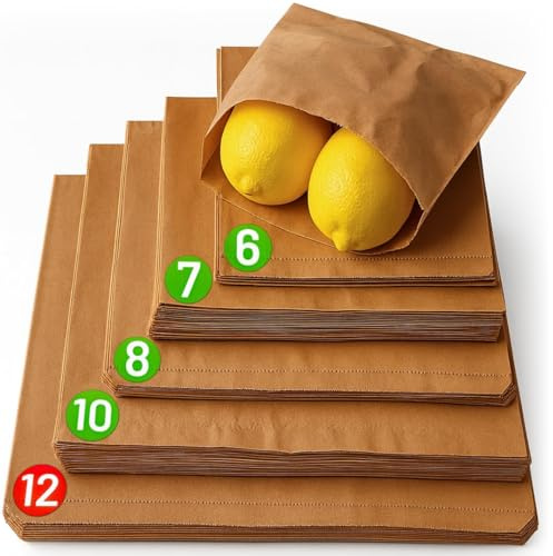 Brown Paper Bags Strung - 12 x 12, 100 Pack, Takeaway Lunch Sandwich Fruit Pastry Sweets, 35gsm kraft material