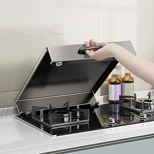 Cache Plaque de Cuisson en Acier Inoxydable, Protection Plaque de Cuisson avec Poignée Anti-brûlure et Coussinet Antidérapant(14x19in/35x48cm)
