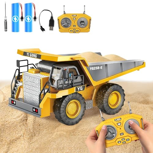 Snovire Remote Control Dump Truck Toy, RC Construction Dump Truck toys with Light & Sound, 2.4 GHz, 1:24 Scale Miniature, Construction Vehicle Gift for Boys and Girls Aged 6–12 (Dump Truck)