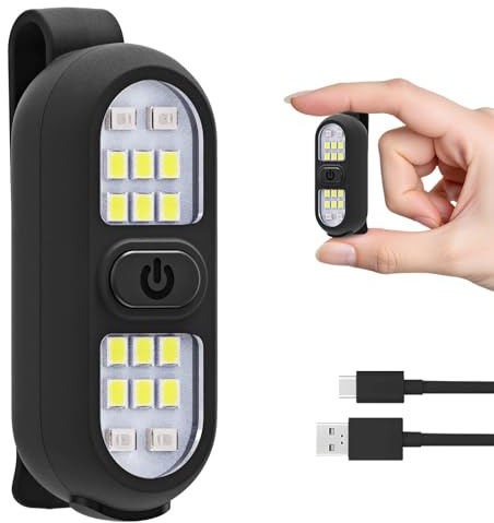flintronic LED Clip Lampe, Klein Clip-on-Taschenlampe, USB Wiederaufladbar, 450 Lumen, 4 Beleuchtungsmodi, Nacht Clip Lauflicht für Laufen Joggen Camping Wandern Klettern (Shwarz)