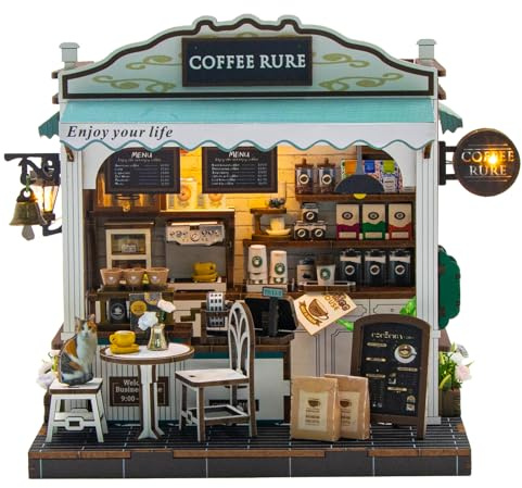 Kit Fai da Te Casetta Miniatura Coffee Book Nook Puzzle 3D | per case bambole – Angolo lettura per decorare la libreria – Regalo Compleanno o Natale