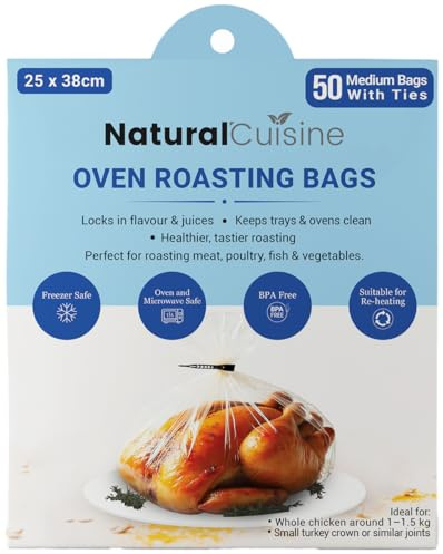 Natural Cuisine Oven Roasting Bags 25 x 38cm – Pack of 50 Medium Bags with Ties – BPA Free, Oven & Microwave Safe – Bulk Value for Home & Catering