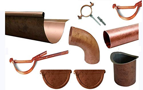 T.E.G. METALLI S.R.L. Kit 6 Metri Grondaia Tonda in Alluminio Rame Antichizzato + Accessori di Montaggio (280, con Baverino)