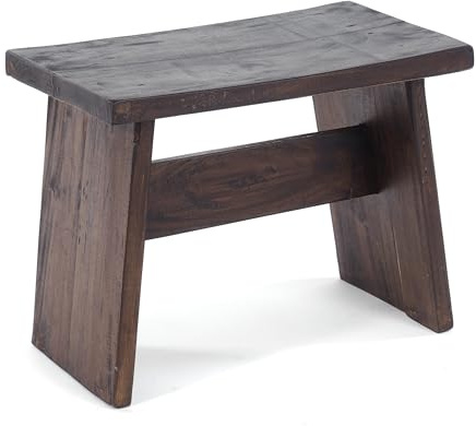 DESIGN DELIGHTS RUSTIKALES SITZBÄNKCHEN SCHEMEL 40 | Mahagoni, massiv, 40x31x25 cm (BxHxT) | Fußhocker, Dekohocker aus Holz | Farbe: 03 Dunkelbraun