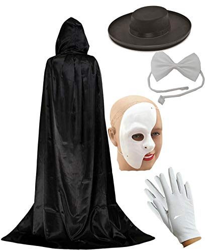 labreeze Phantom of the Opera Theatre Masquerade Fancy Dress Cape Mask Hat Bow Tie Set