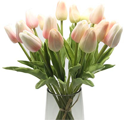 HEPENG Künstliche Tulpen Set mit Real Touch Effekt | 20 Stück in Rosa & Champagner (32 cm) | Wetterfeste Deko für Hochzeit, Garten & Wohnzimmer | UV-Beständig & BPA-frei