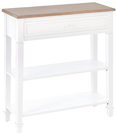 HOMCOM Tavolo Consolle Bianco e Color Legno con Cassetto e 2 Ripiani, Tavolino Salvaspazio in MDF, 75.6 x 27.5 x 80.5cm